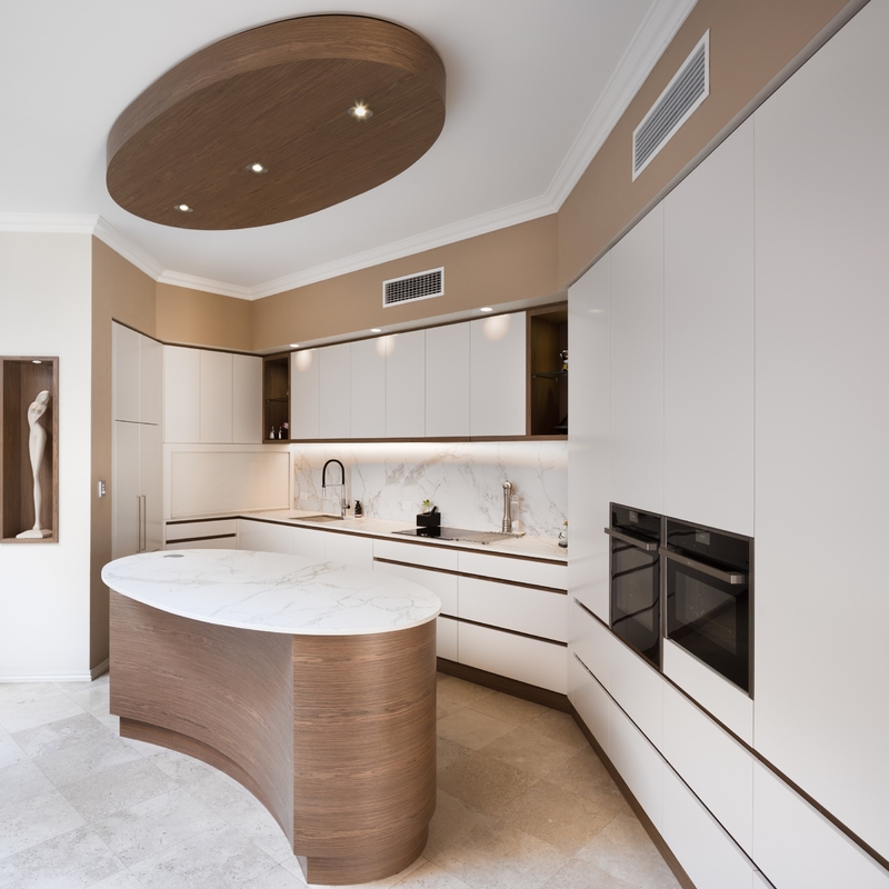 ตู้ครัวเมลามีนหรูหราออกแบบตามสั่งที่ทันสมัย ​​HMR Core Particle Board