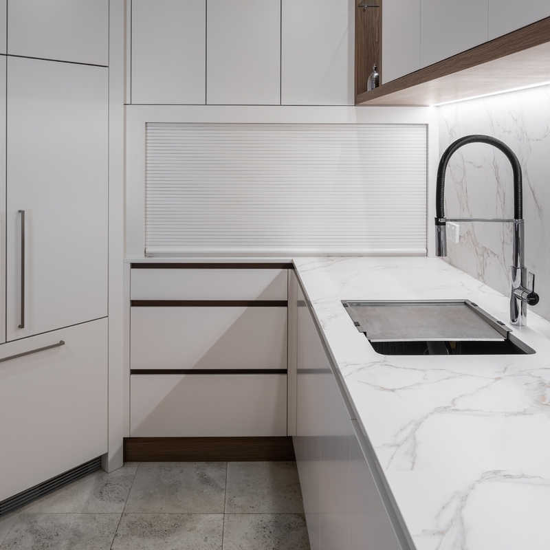 ตู้ครัวเมลามีนหรูหราออกแบบตามสั่งที่ทันสมัย ​​HMR Core Particle Board