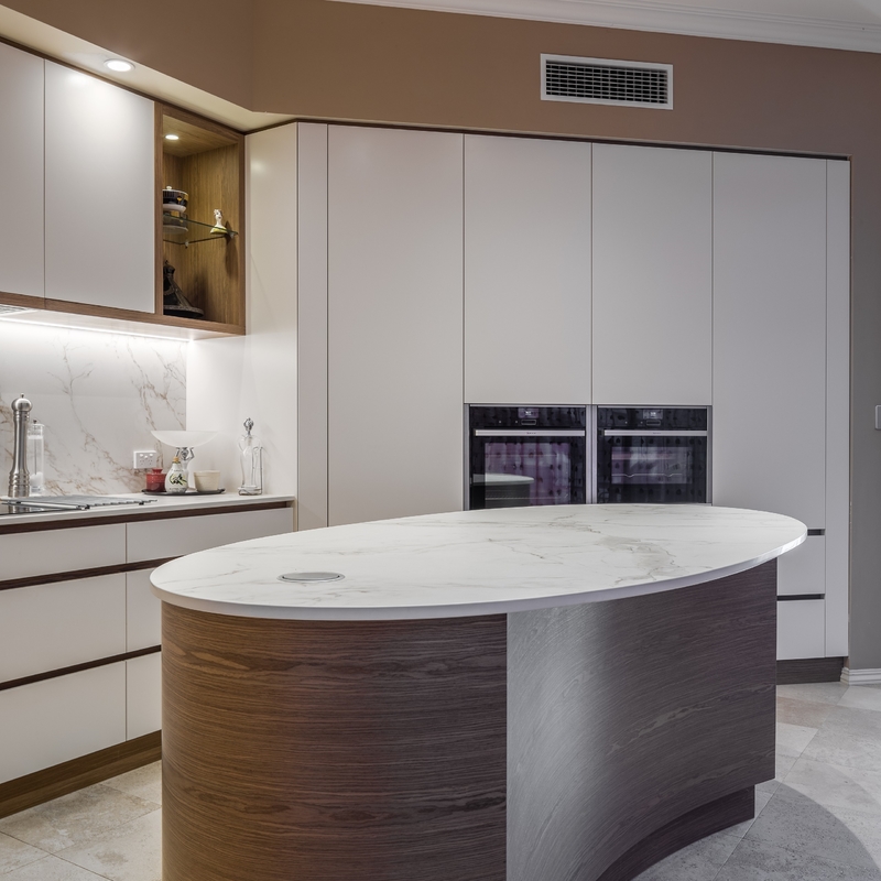 ตู้ครัวเมลามีนหรูหราออกแบบตามสั่งที่ทันสมัย ​​HMR Core Particle Board