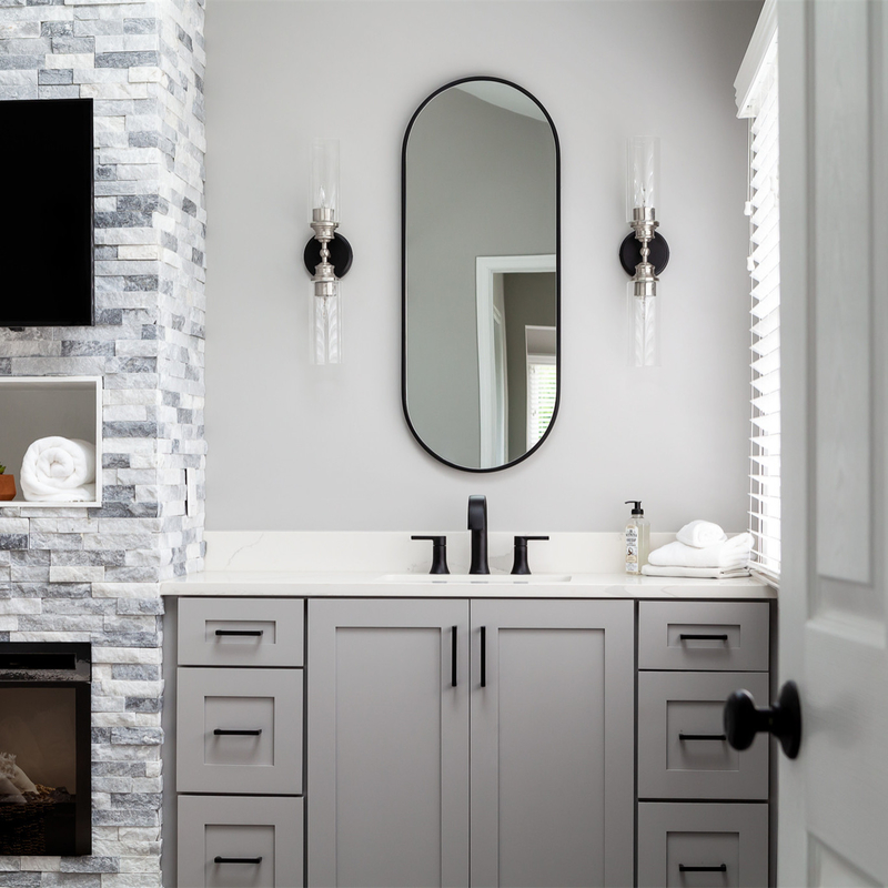 Luxury Neutral Grey Shaker สไตล์แลคเกอร์ห้องน้ำ Vanity Units Combo มี 2 ประตู 6 ลิ้นชัก