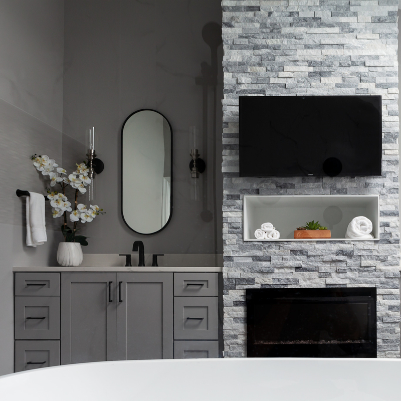 Luxury Neutral Grey Shaker สไตล์แลคเกอร์ห้องน้ำ Vanity Units Combo มี 2 ประตู 6 ลิ้นชัก