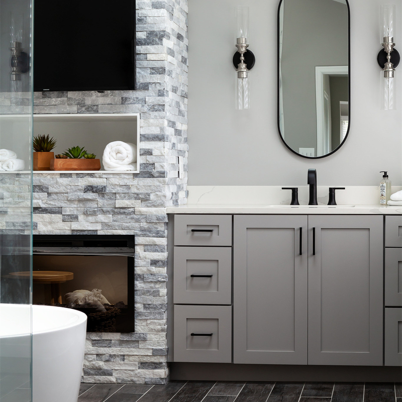 Luxury Neutral Grey Shaker สไตล์แลคเกอร์ห้องน้ำ Vanity Units Combo มี 2 ประตู 6 ลิ้นชัก