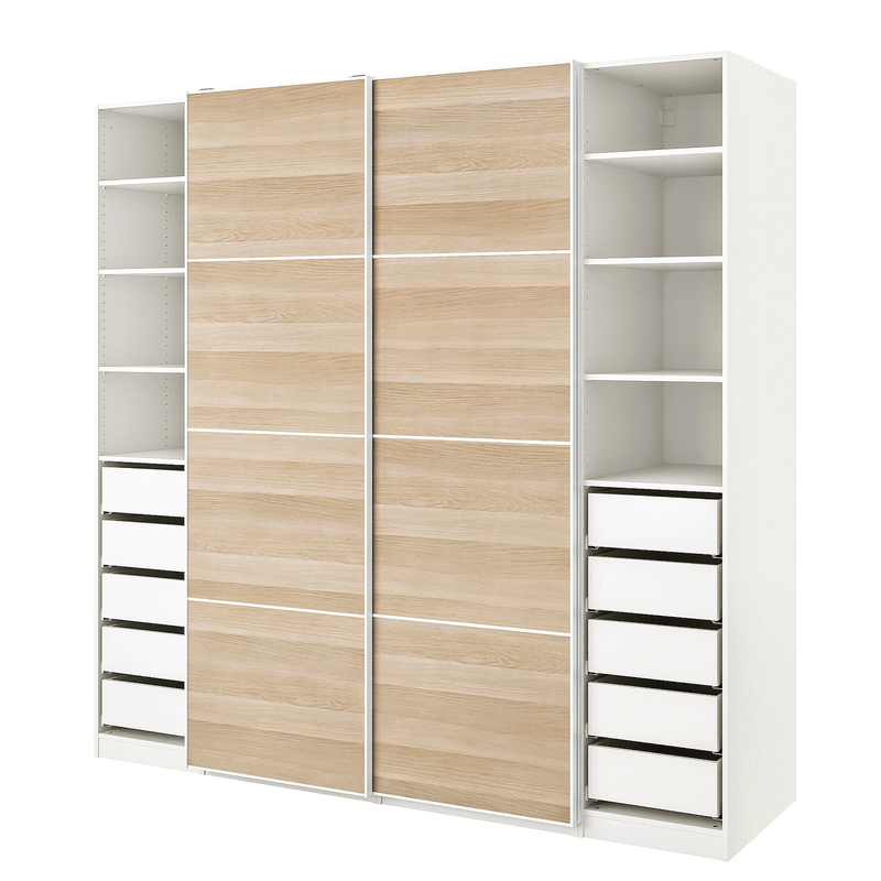 ตู้เสื้อผ้าบานเลื่อนเมลามีน Modern Modular Lacquer Bedroom Wall ตู้เสื้อผ้า Wood Grain Plain
