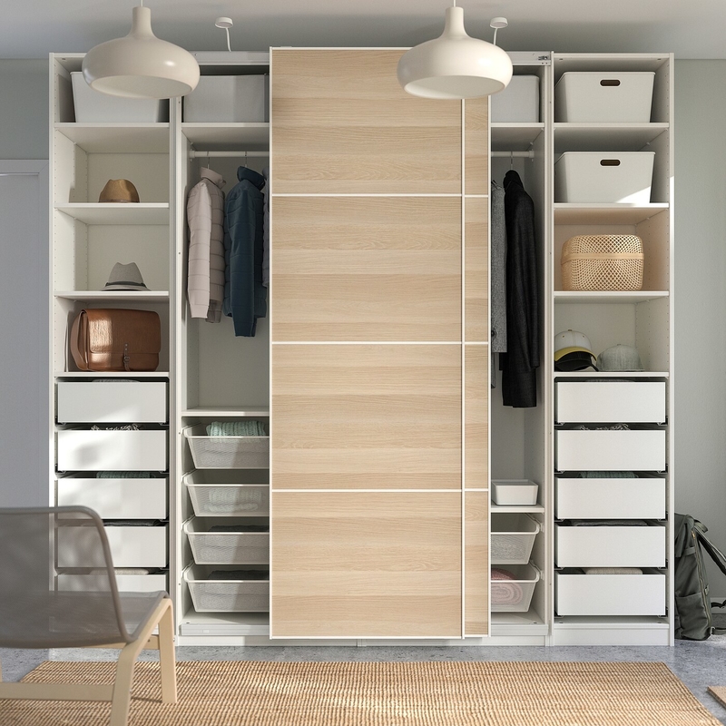 ตู้เสื้อผ้าบานเลื่อนเมลามีน Modern Modular Lacquer Bedroom Wall ตู้เสื้อผ้า Wood Grain Plain