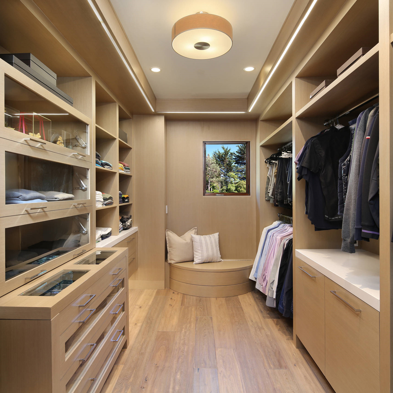 บ้านโมเดิร์นสีเบจสีเทาเมลามีน Walk In Closet Glass Door For Dressing Room