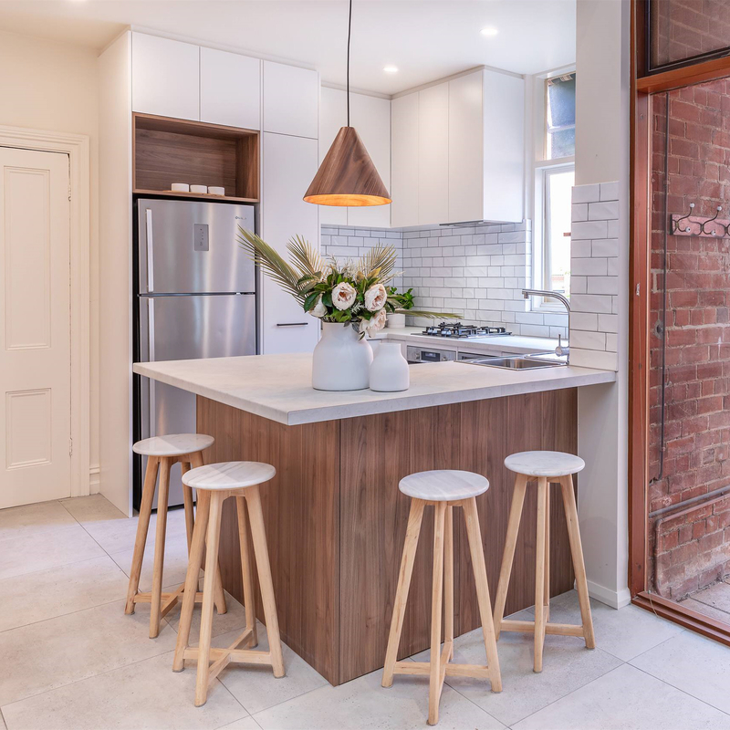 Carb P1 ตู้ครัวขนาดเล็ก All In One Space Efficient Matte White Melamine Kitchen