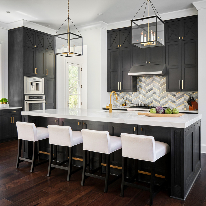 อเมริกันโมเดิร์นคุณภาพสูง Golden Handle Soft Close Black Shaker ตู้ครัวชุดพร้อมเกาะ