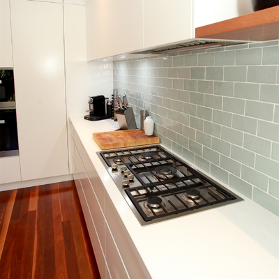 โต๊ะอาหารแฮนด์เมลามีนสีขาว ทรงตัว L Kitchen Center Unit Island