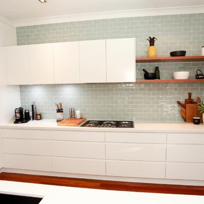 โต๊ะอาหารแฮนด์เมลามีนสีขาว ทรงตัว L Kitchen Center Unit Island